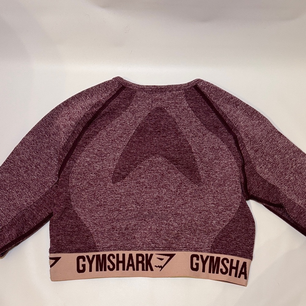 Gymshark Heathered Mauve-Pink Seamless Cropped Long Sleeve Top - Picture 2 of 3